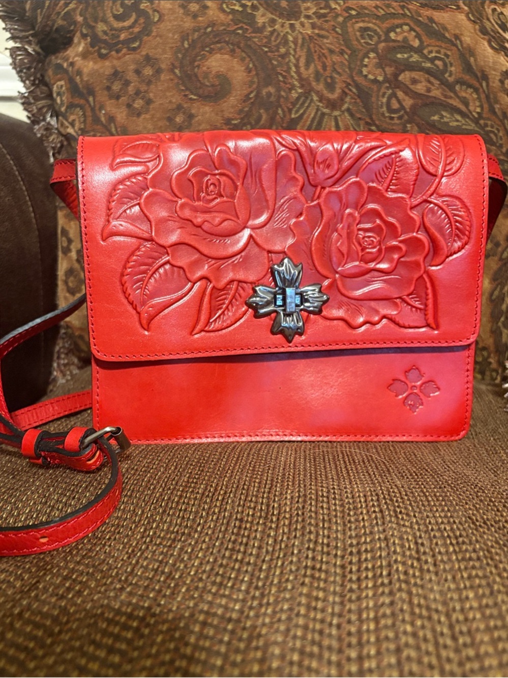 Patricia Nash Consilina Embossed Floral Leather Crossbody Bag